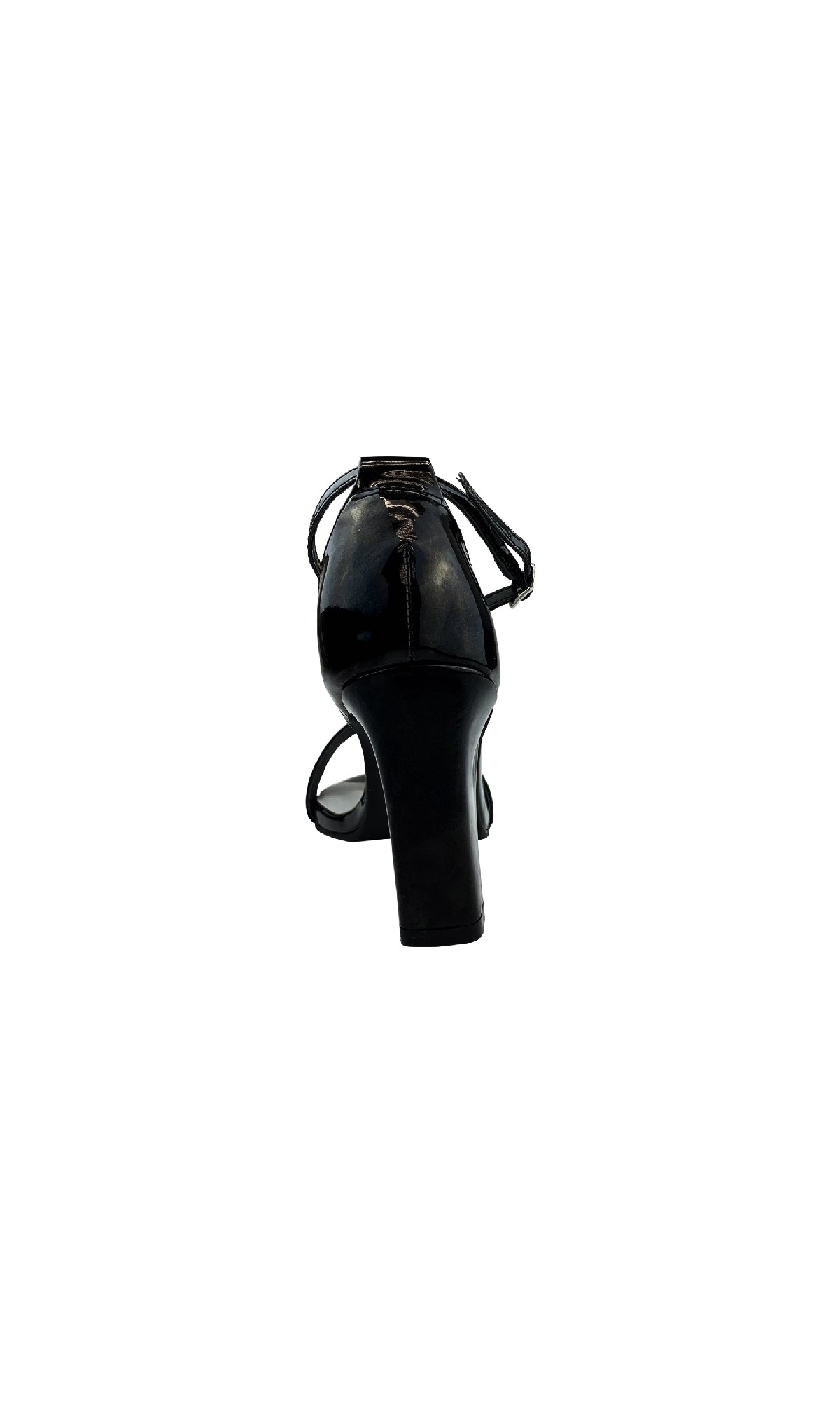 The Maddox Block-Heel Black Prom Shoes (Dyeables 58317) are shown from the back, featuring a closed heel counter, ankle strap, and fashionable block heels for extra comfort.
